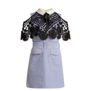 SELF-PORTRAIT Blue Striped Shirting Lace Cape Mini